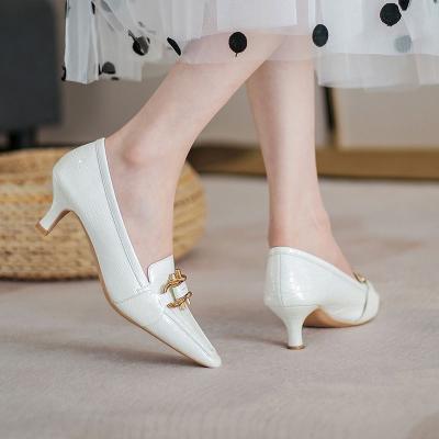 China Other Wholesale Customize Shoes Woman 2021 New Single Shoe Led Retro British Style 0L Small Toe Shallow White High Heels Loafers Leather Shoes for sale