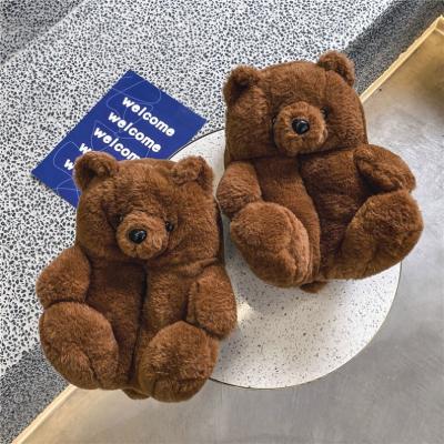 China CUSHIONING custom cute winter warmth indoor ladies home cotton bear fluffy plush colorful and fun cute slippers for sale