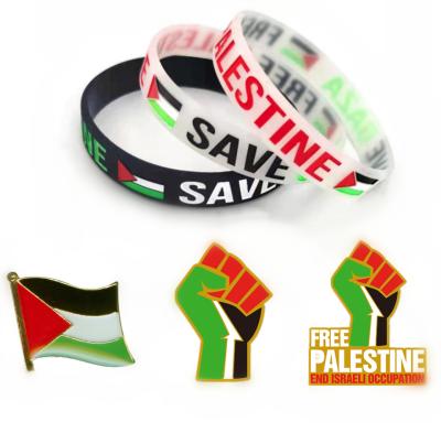 China Europe in Palestine Flag Lapel Pin Badge Free Palestine Save Gaza Stock Silicone Wristband for sale