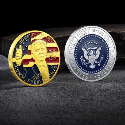 China Europe Wholesale USA President Donald Trump Coin Color Printing Gold Plated Commemorative Coin Challenge Coin for sale