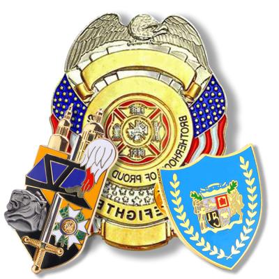 China Custom Personalized 3D Fire Brigade Officer Private Security Guard Detective Sheriff Metal Badge of Europe for sale