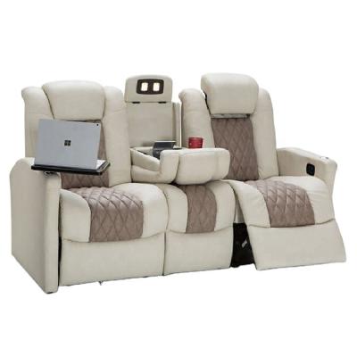 China JKY Business/Luxury Furniture Easy And Durable Recliner VIP Two Tone RV Double Seating Recliner Sectional Electric Sofa For Leisure Easy To Clean for sale