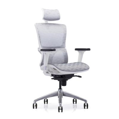 China Full Mesh Swivel Executive Chair Ergonomic Adjustable White Computer High End (Height) Chair With Head Rest And Wheels for sale