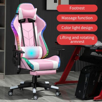 China (Size)Adjustable Cheap RGB Led Massage PU Leather Pink Gamer Chairs Desk Racing Black And Red Computer Gaming Chair With Light And Speaker for sale