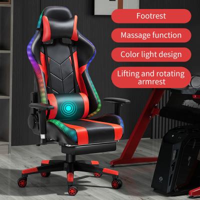 China Cheap Massage High Back Racing Gaming Chair (Height) Adjustable Black And Pink RGB Cheap PU Leather Gaming Chairs With Led Light And Speakers for sale