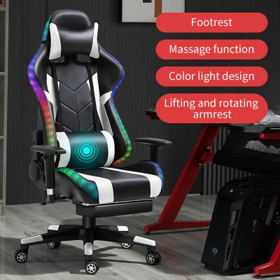 China Adjustable (Height) Racing Gaming Chair Black Office Computer PC Game Chairs Cheap Pink Gamer Massage Chair With Foot Rest And Speaker RGB Lights for sale