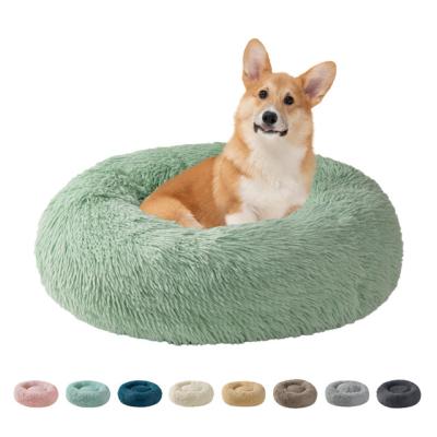 China Amazon Best Sellers Dog Bed Round Fluffy Waterproof Fluffy Waterproof Round Plush Reversible Faux Fur Pet Bed Washable Soothing Dog Bed for sale