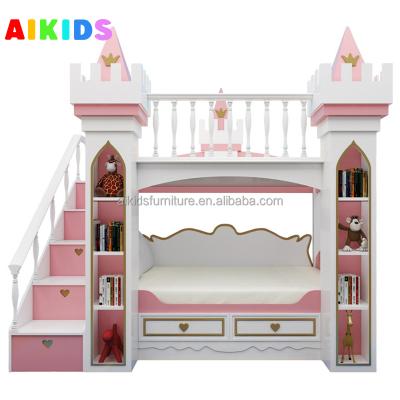 China Specification Comfortable Customized Pink Bunk Bed Princess Castle Girl Pink Girl Bed Girl Dream for sale