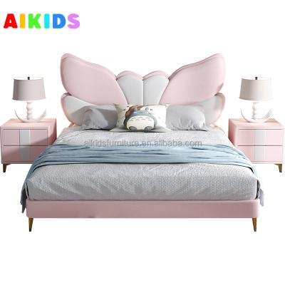 China Nordic Simple Modern Light Luxury Leather Comfortable Creative Butterfly Cartoon Children Bed Single Bed For Girls for sale