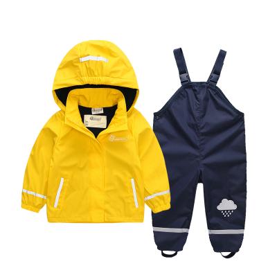 China Custom Repreve Waterproof Fabric Recyclable Kids Sets Outdoor Activities Windproof Raincoat Endorsing Suit for sale