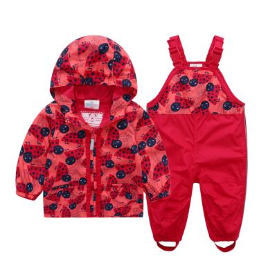 China Outdoor Wear Raincoat Kids Waterproof Suits High Quality Adorable Printing Hooded Coat With Rain Pants For Kids for sale