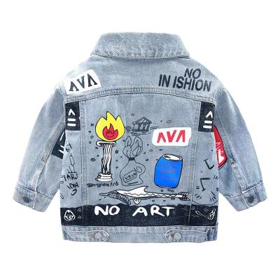 China Hot OEM Customization Top Class Boys Denim Jacket Fashion Print Kids Cool Lattice Jackets For Toddler Kids for sale