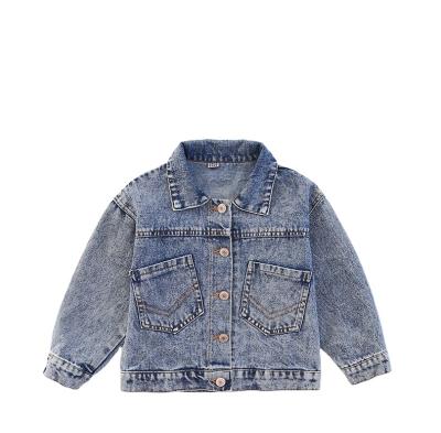 China Viable boys and girls spring denim jacket girls fall denim coat solid cotton woven windbreaker outwear kids jacket kids clothes for sale