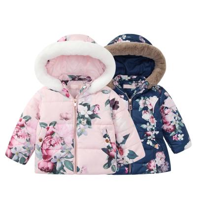 China Custom OEM kids winter windproof jackets for girls hooded zipper outerwear coat cotton padded parka and coat printed kids clothes for sale