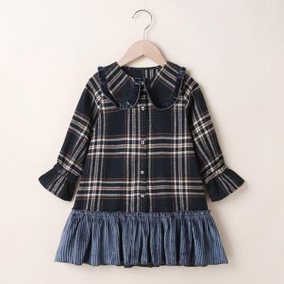 China Adorable Vintage Toddler Girls Dress Autumn Winter Girls Retro Dress Black Pliad Pattern Washable Long Sleeve Dress for sale