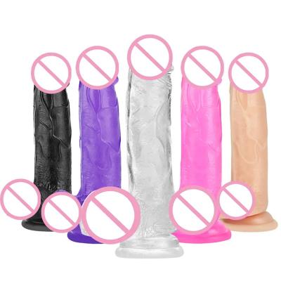 China Soft Flexible Strong Sucker Crystal Waterproof Female Masturbation Adsorption Dildo for sale