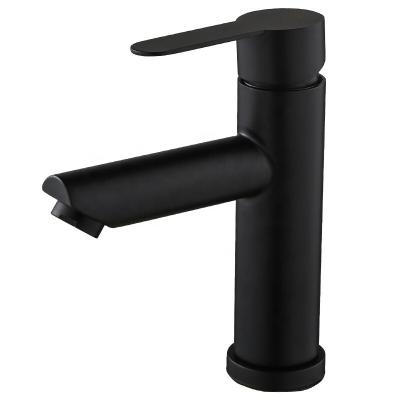 China Black Single Hole Basin Faucets Stainless Steel Cold Water Vanity Basin Mixer Bathroom Faucet Hot Metered Faucet for sale