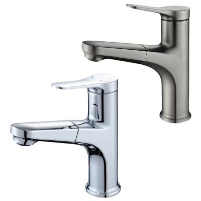 China Metered Faucets Bathroom Chrome Hot Cold Water Single Handle Brass Basin Sink Faucet Black Pull Out Mixer Tap for sale