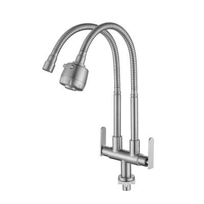 China VEMUSE New Contemporary Design 304 Stainless Steel Kitchen Faucet With Double Handle Deck Mounted Cold Water Mixer Taps for sale