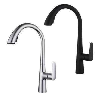 China Contemporary Modern Brass Kitchen Sink Water Black Pull Out Kitchen Faucet With 2 Mode Sprayer for sale