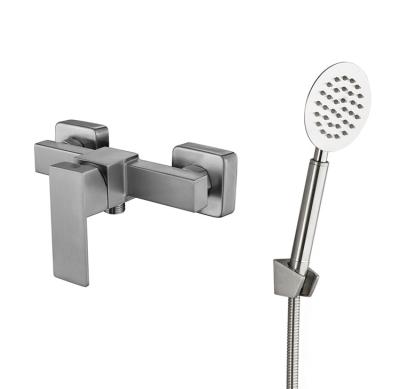 China With sliding bar bathroom sanitaryware bath shower set 304 stainless steel shower hot cold water mixer tap exposed rain shower set for sale