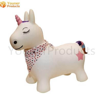 China Toy Hot PVC Inflatable Educational Toys Indoor Inflatable Jumping Horse With Scarf Unicorn Horse Hopper For Kids for sale