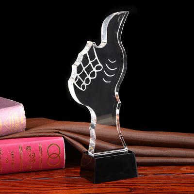 China Europe Customized Laser Cutting Crystal Thumbs Up Hand Shape Trophy for sale