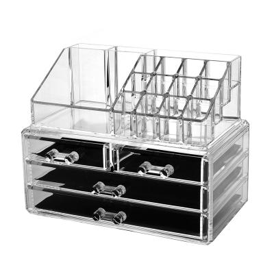 China Grace 4 Viable Wholesale Drawers Makeup Organizer Clear Acrylic Lipsticks Powder Compacts Storage Box for sale