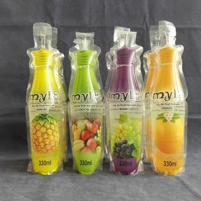 China Safety Heat Seal 200ml Custom Plastic Bottle Shaped Juice Bag /250ml Bottle Shaped Pouch For Juice for sale