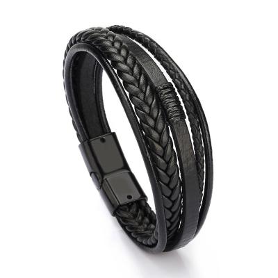 China CLASSIC Hot Sell Cheap Jewelry Leather Bracelet Clasp Leather Handmade Braided Magnetic Bracelet for sale