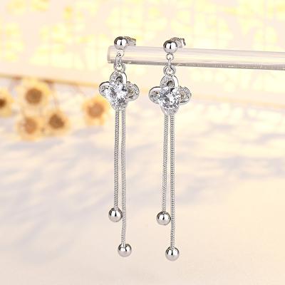 China Autumn and winter 925 sterling silver casual/sporty needlework temperament tassel earrings flower long line ear jewelry for sale