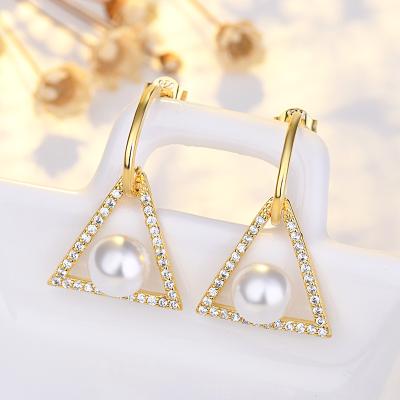 China Simple wild faux pearl earrings triangle fashion needle casual/sports temperament 925 silver earrings female personality for sale