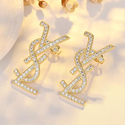 China S925 Silver Diamond Letter Earrings Women Casual/Sporty Needlework Temperament Fashion Design Net Red Earrings for sale