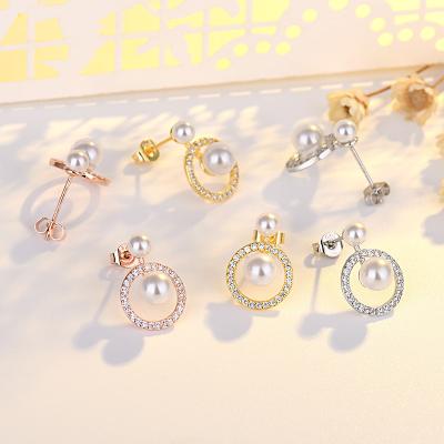 China S925 Casual/Sporty Silver Needle Around Diamond Pearl Forest Earrings Simple Full Fashion Earrings Pearl Forest Earrings for sale