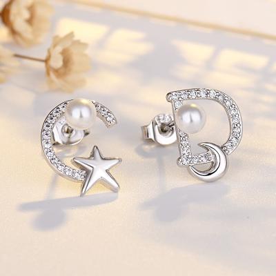 China Casual/Sporting Letter CD Pearl Earrings 925 Silver Needle Earrings Jewelry Female Star Moon Earrings for sale