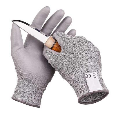 China Cut Resistant / Wearable Dipping Finger Gardening Gray Safety HPPE /Anti Slip Maker PU Coated Cut Resistant Gloves for sale