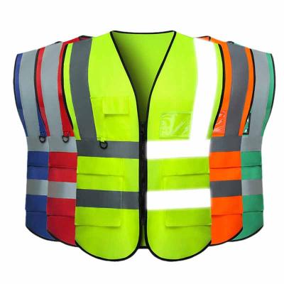 China Mesh Fabric Utility Lattice Jacket Reflective Multiple Pockets Black High Visibility Safety Reflective Vest With Reflective Markings for sale