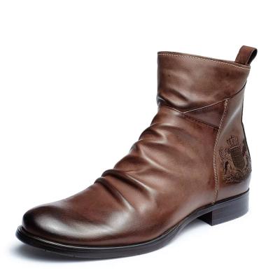 China 2021 Fashion Waterproof High Top Men Leather Boots Tassel Zipper PU Leather Plus Size Shoes for sale