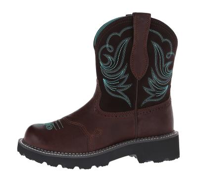 China High quality embroidered dark brown leather boots 2021 autumn and winter cowgirl style Mi-tube boots waterproof safety boots new for sale