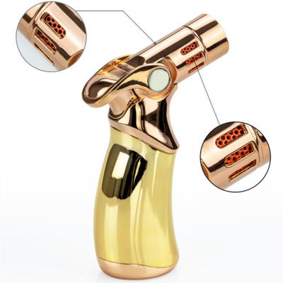 China Four Jet Burner Refillable Butane Cigar Kitchen Flame Lighter Adjustable Bakhoor for sale