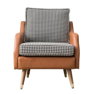 China Art Simple Houndstooth Soft Chair Customized Wood Sofa Chair Hotel Living Room Fabric Sofa Chair Living Room Furniture for sale