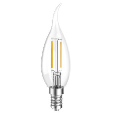 China Residential E14 2W 3.7V C35 LED Candle Bulb Glass Housing with 2 LED Light Bars LED Filament Bulb for sale