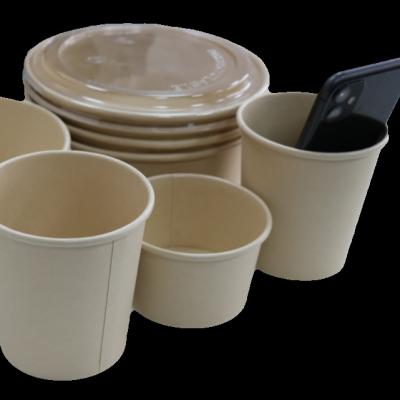 China Disposable Biodegradable Bamboo Paper Soup Bowl Container With Cardboard Paper Lids for sale