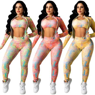 China New autumn and winter milk print tracksuit sports QUICK DRY silk bodycon outfits three-piece set for sale