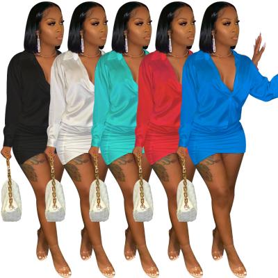 China Women's Bodycon Night Club Mini Dress Anti-Static Cut Out Satin Dress Elegant Summer Spring And Autumn Casual Dress Low Long Sleeve for sale