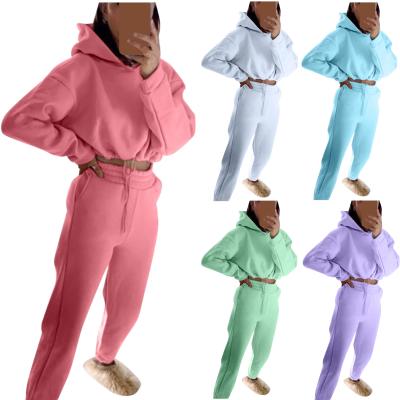 China Autumn 2021 Women Sweatshirt Women's Two Piece Sets Long Sleeve Crop Tops Breathable Top Hoodies for sale