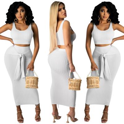 China 2021 new arrivals QUICK DRY girls set matching sets solid color casual bandage skirt two piece set for sale