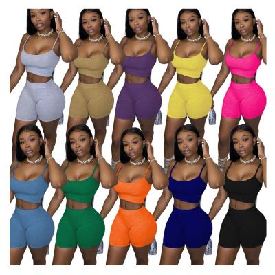 China Solid Color Sport Tank Tops 2021 Plus Size Women Clothing Latest Shorts Cotton Fitness Summer Two Piece Women Short Sets for sale