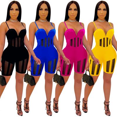 China 2021 QUICK DRY women matching dungarees club wear bodycon short pants fashion tight low cut overalls for sale