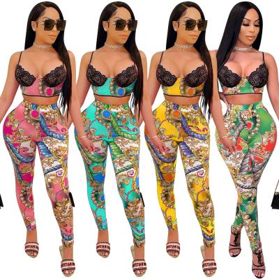 China Low-cut QUICK DRY Seductive Print Salesman Clothing Women's Long Pants Set Slip for sale